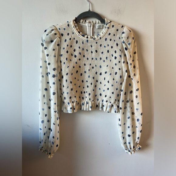 Aritzia Wilfred Tempest Blouse Smocked, dot-print prairie blouse Size XS - Picture 4 of 12